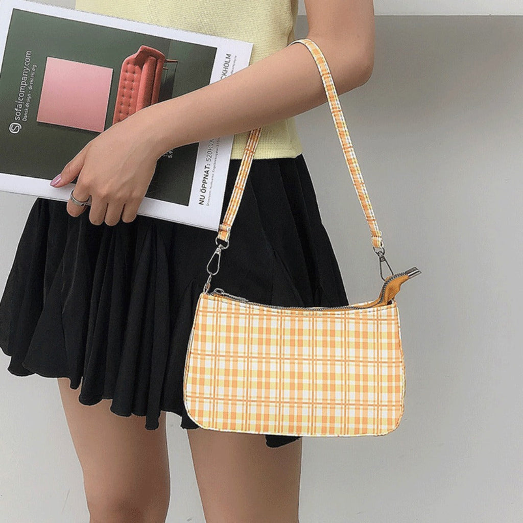 Summer simple orange plaid bag crescent small baguette bag hobo shoulder purse