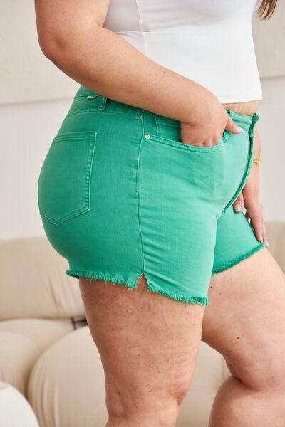 RFM Tummy Control High Waist Raw Hem Denim Shorts for Women