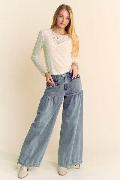 Davi & Dani Bow Mesh Round Neck Long Sleeve Top for Women
