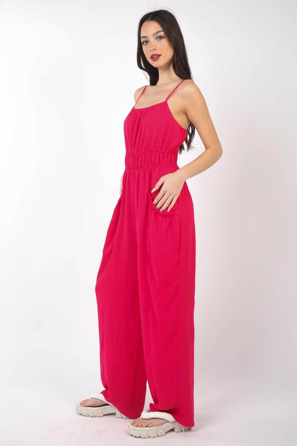 Very J Pintuck Detail Woven Sleeveless Jumpsuit Chic