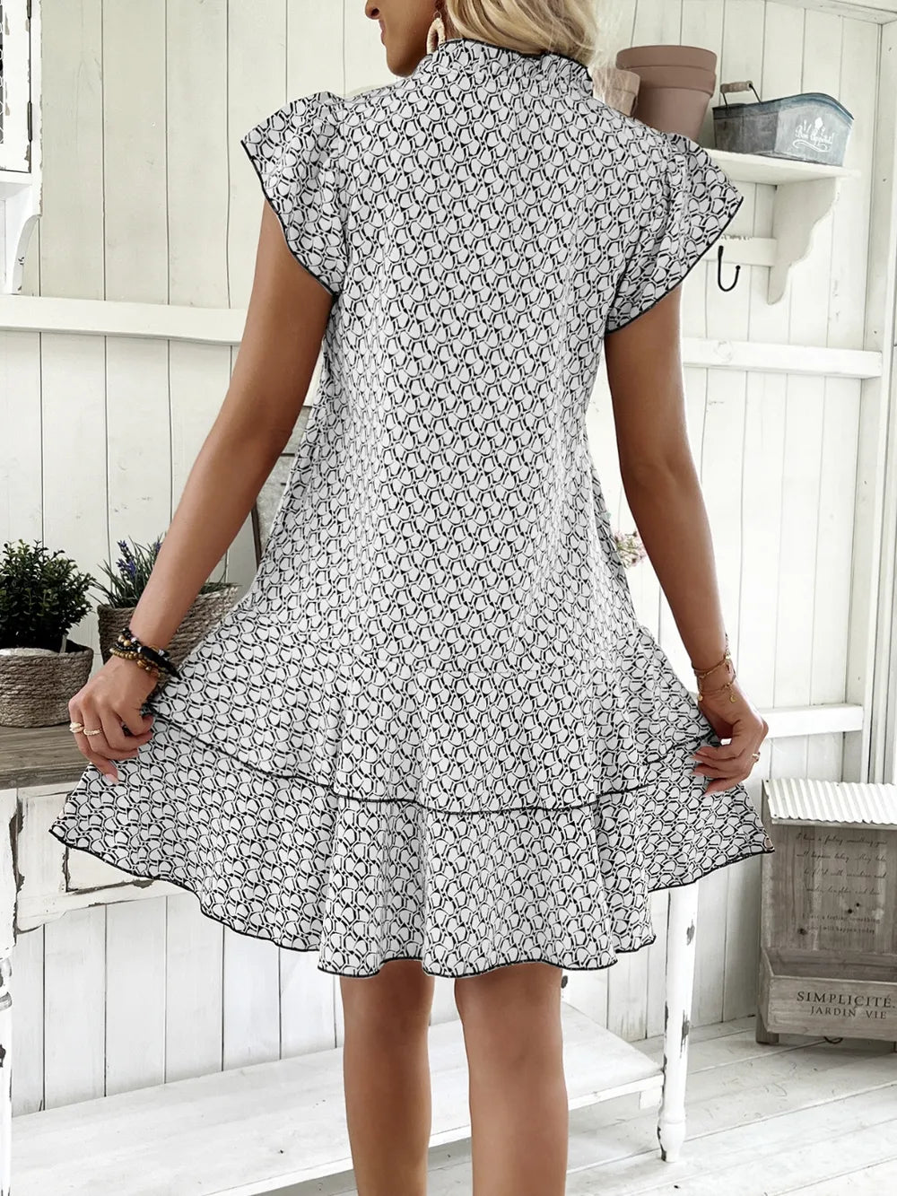 Full Size Ruffled Layered Printed Mini Dress Plus Size
