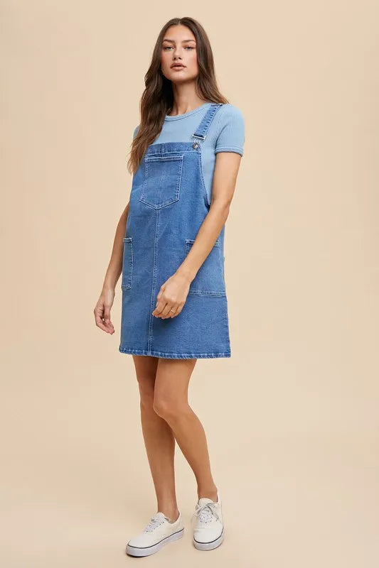 Annie Wear Wide Strap Denim Overall Dress with Pockets