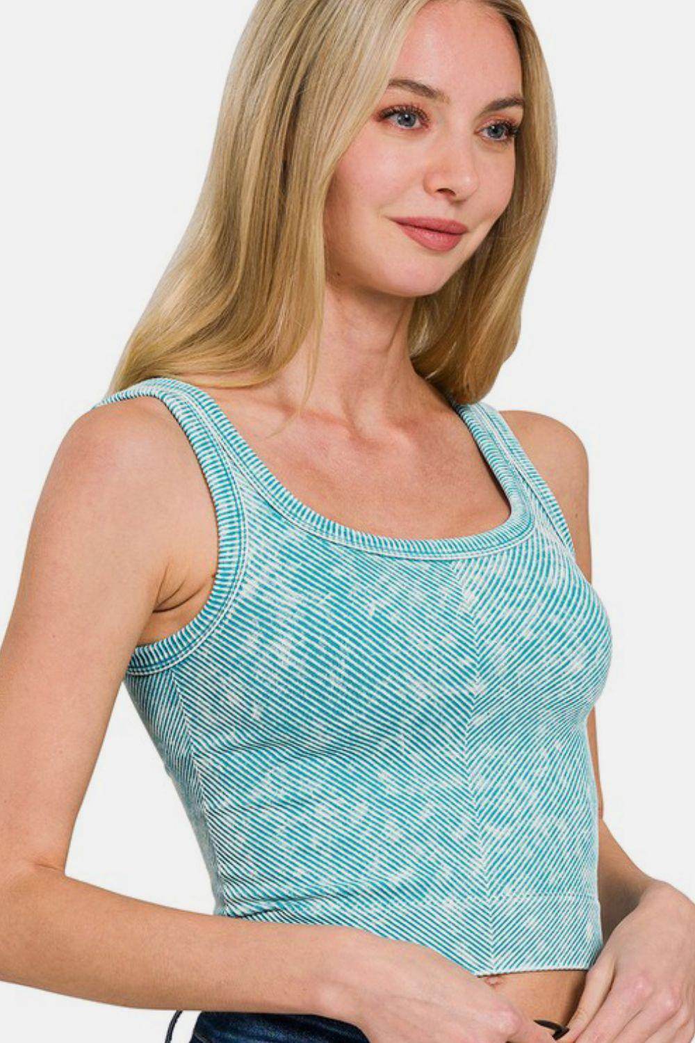 Zenana Washed Ribbed Scoop Neck Wide Strap Tank Top