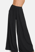 Zenana Pleated Linen Blend Wide Leg Pants for Women