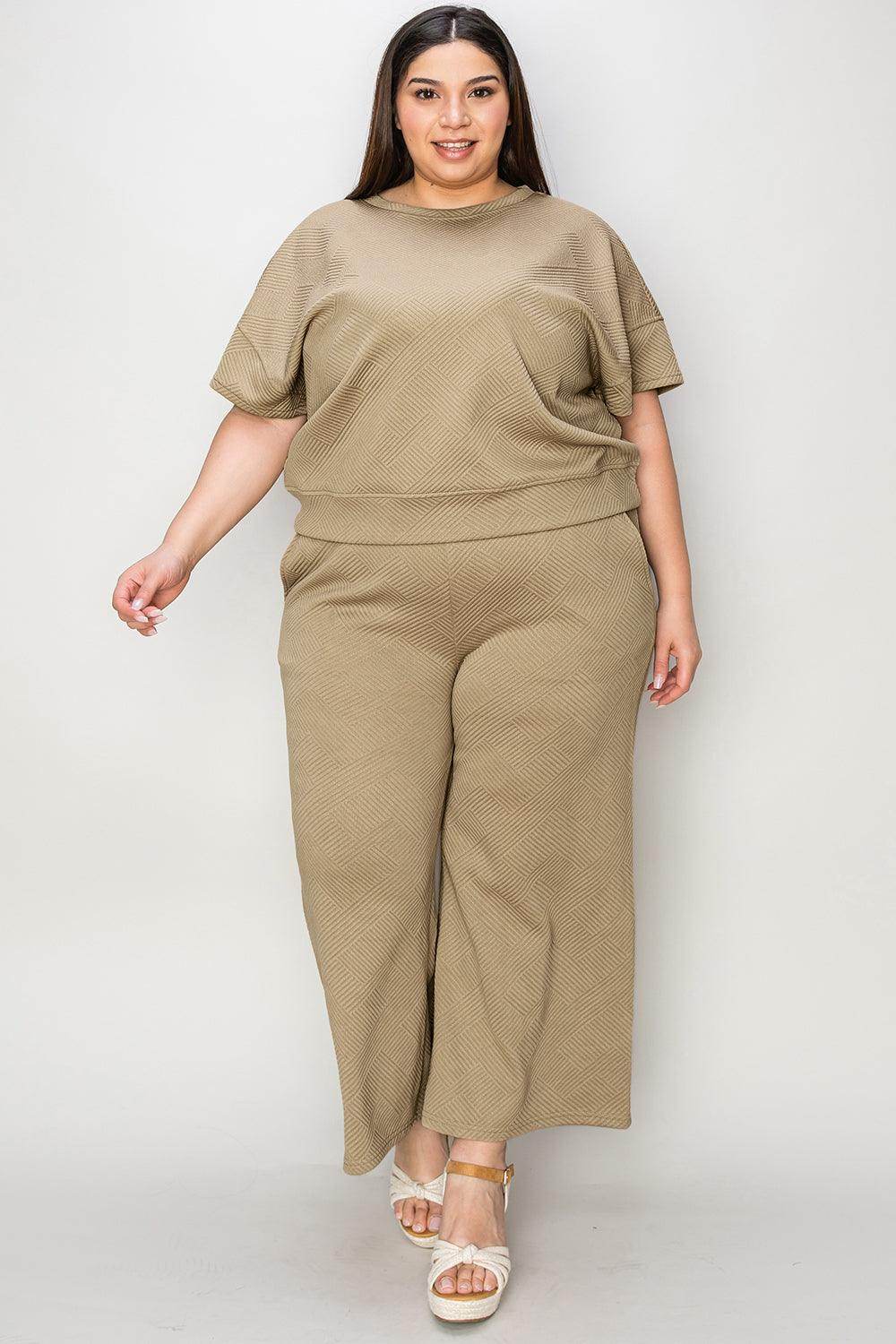 Double Take Full Size Texture Top and Pants Set for Women