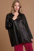 Umgee Side Slit Button Up Long Sleeve Shirt for Women