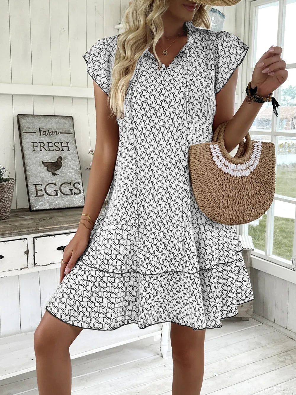 Full Size Ruffled Layered Printed Mini Dress Plus Size