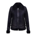 Women’s Black B3 Sheepskin Shearling Aviator Motorbike Leather Jacket
