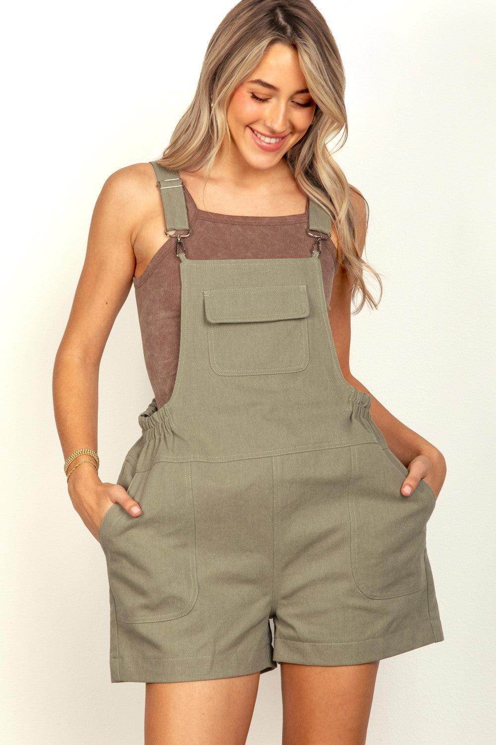 Very J Adjustable Suspender Overalls with Pockets for Women