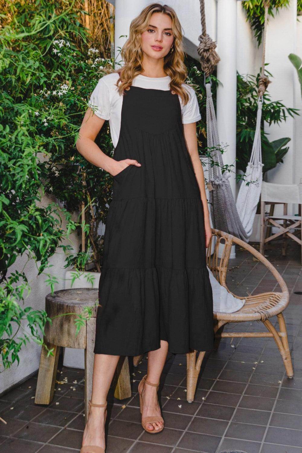 ODDI Full Size Sleeveless Tiered Midi Dress for Women