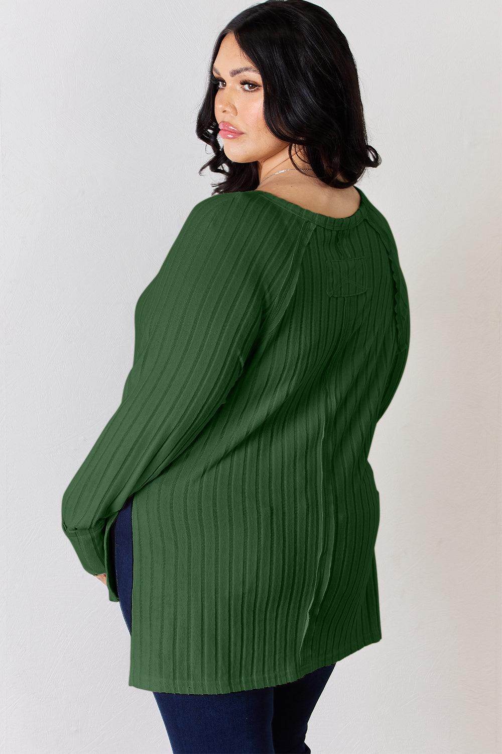 Basic Bae Full Size Ribbed Round Neck Slit T-Shirt for Women