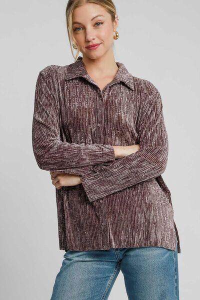 Umgee Side Slit Texture Button Up Shirt for Stylish Looks