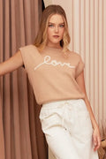 Mittoshop Contrast Letter Round Neck Cap Sleeve Knit Top