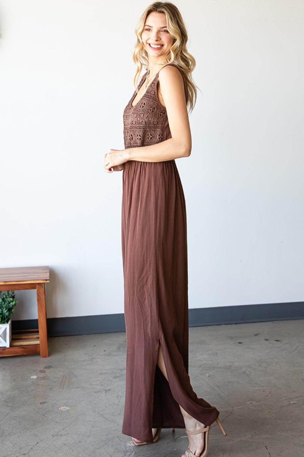 First Love Tie Back Sleeveless Slit Wide Leg Jumpsuit for Women
