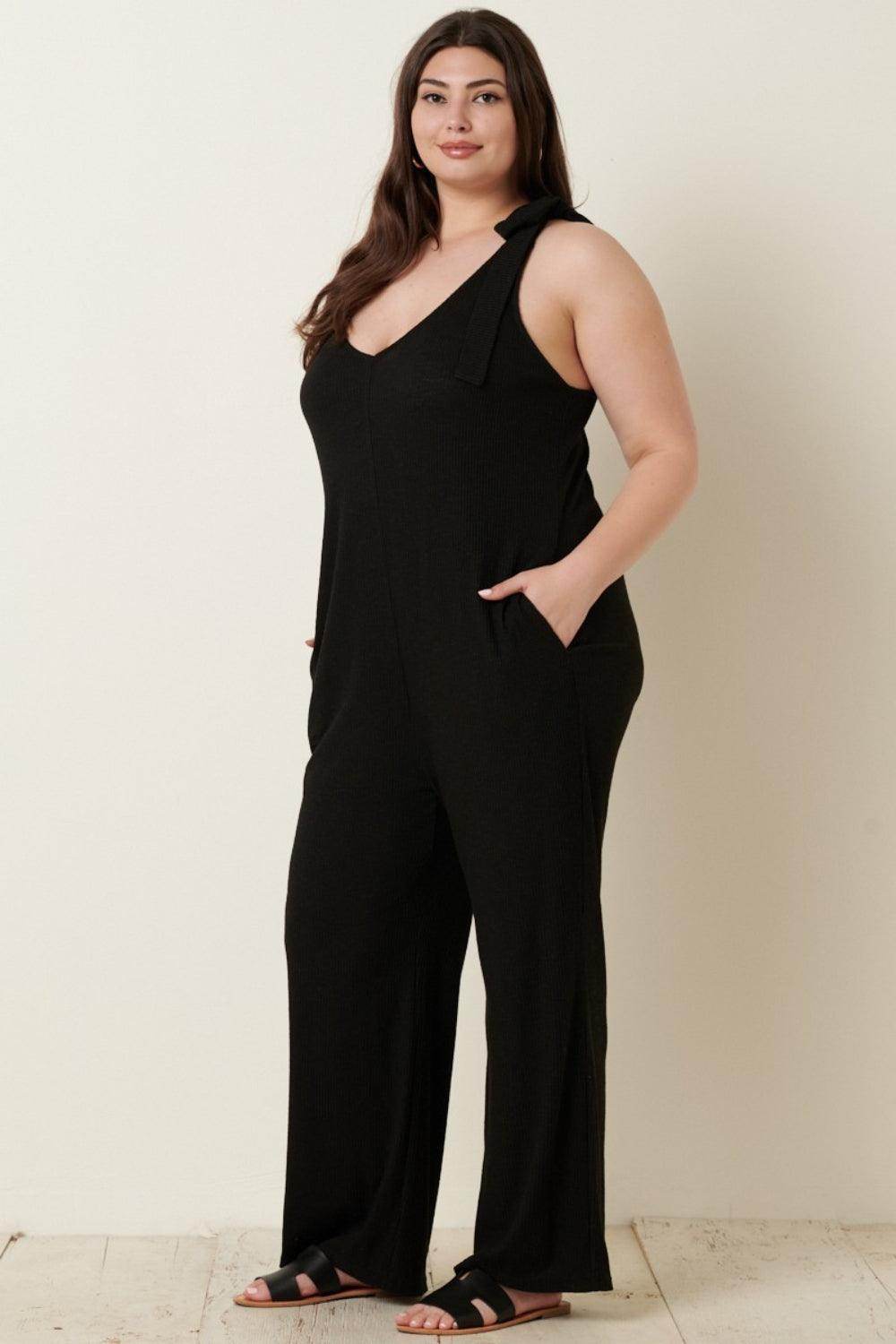 Mittoshop Rib Knit V-Neck Cross Back Jumpsuit for Women