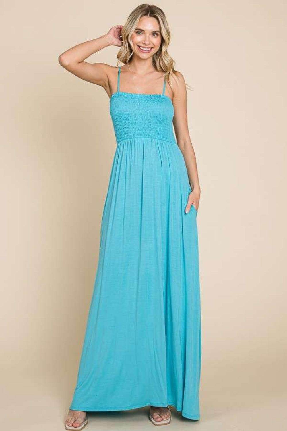 Culture Code Full Size Smocked Cami Maxi Dress With Pockets