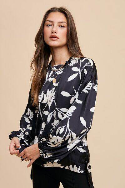 Annie Wear Frill Printed Balloon Sleeve Blouse for Women