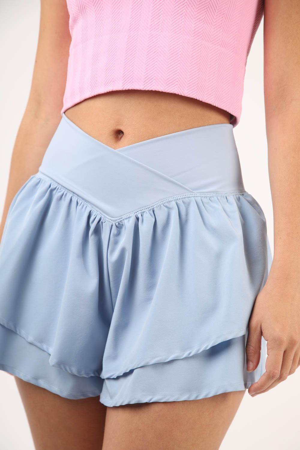 Very J V-Shaped High Waist Layered Active Shorts for Women