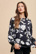Annie Wear Frill Printed Balloon Sleeve Blouse for Women