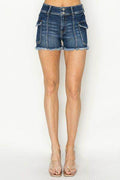 RISEN Raw Hem Denim Shorts with Pockets for Women