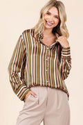 Mittoshop Striped Button Down Satin Shirt in Multicolor