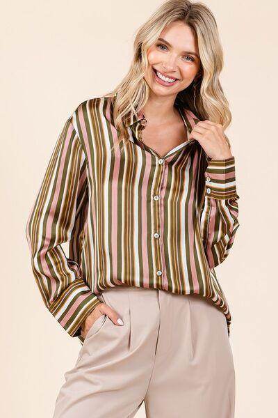 Mittoshop Striped Button Down Satin Shirt in Multicolor