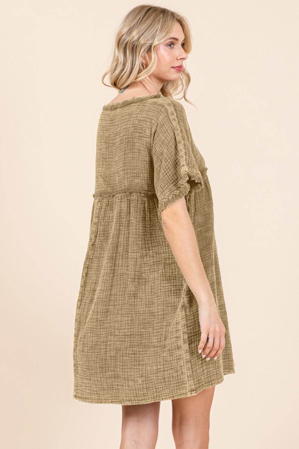 Culture Code Full Size Short Sleeve Babydoll Dress With Pockets