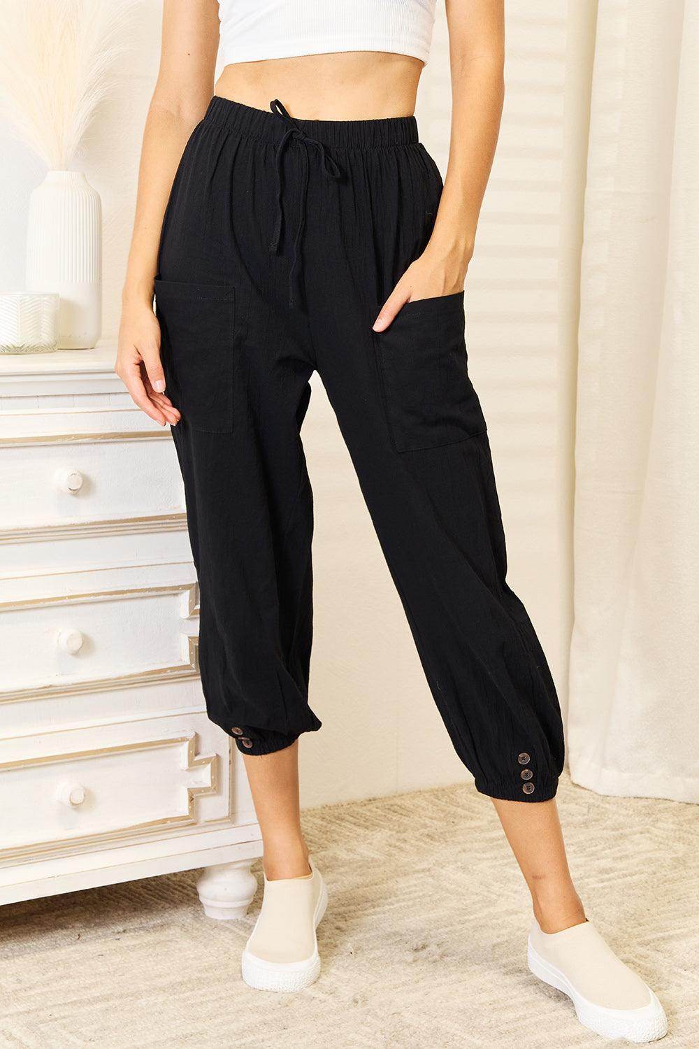 Shiny Decorative Button Cropped Pants for Stylish Outfits