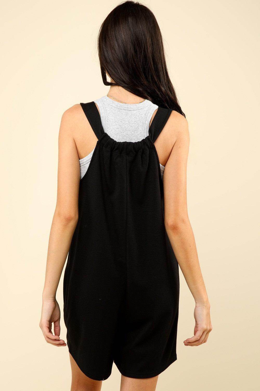 Very J Tie Shoulder Front Pocket Romper for Women