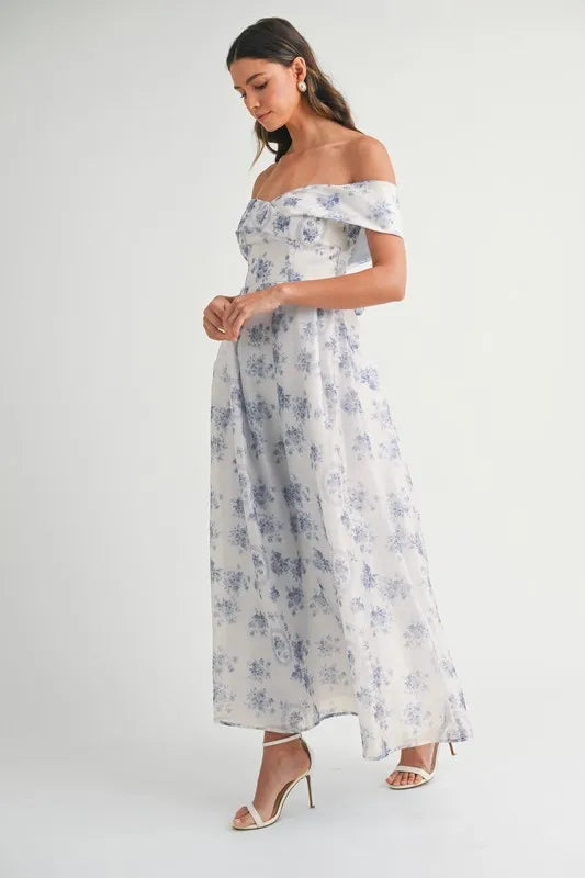 High End MABLE Floral Printed Off Shoulder Maxi Dress