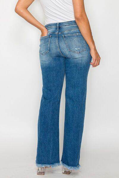 Bytos Full Size Raw Hem Distressed Mid Rise Straight Jeans