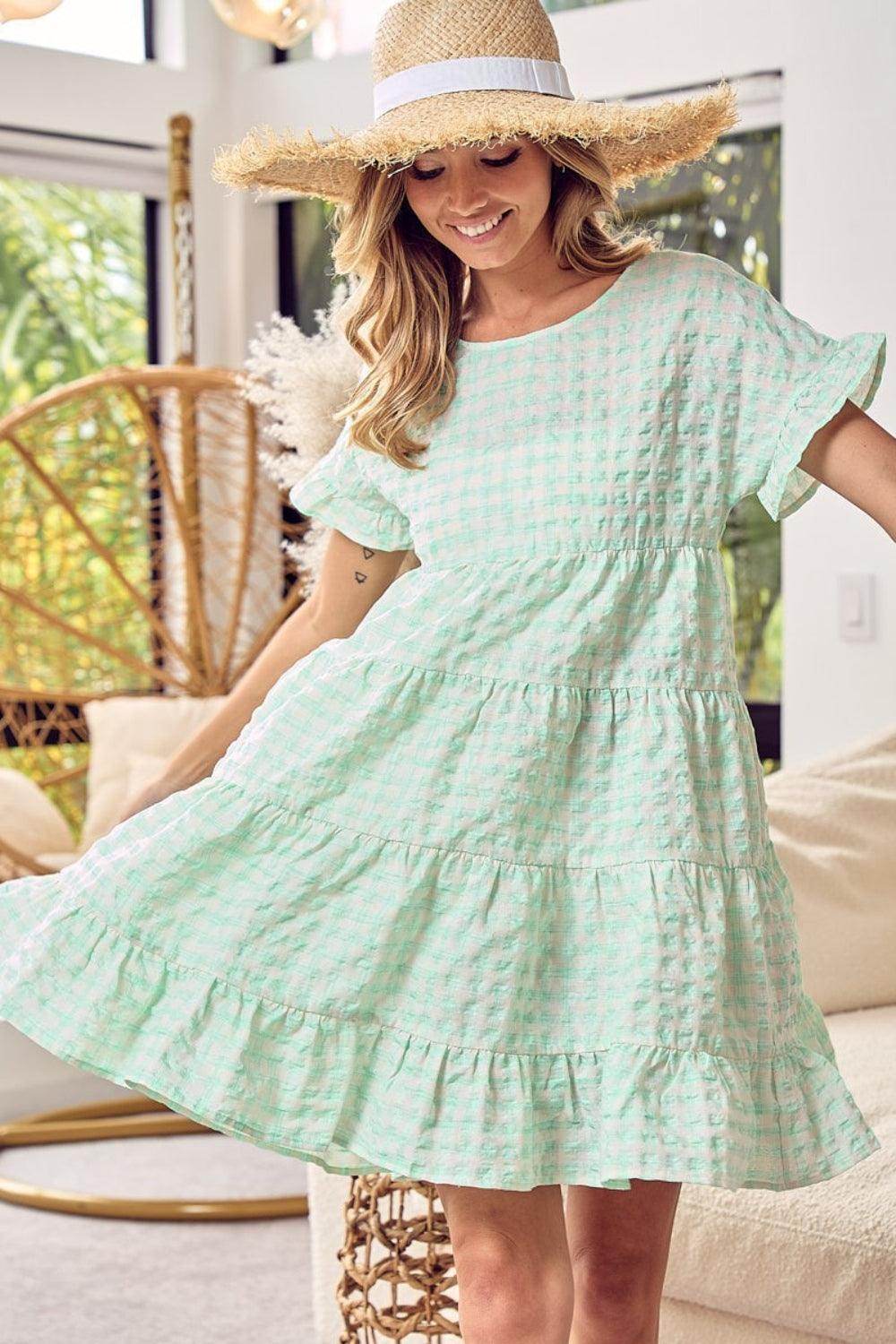 BiBi Ruffled Hem Short Sleeve Tiered Dress for Women