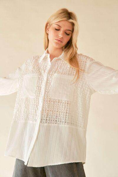 Davi & Dani Crinkled Jacquard Button Down Shirt for Women