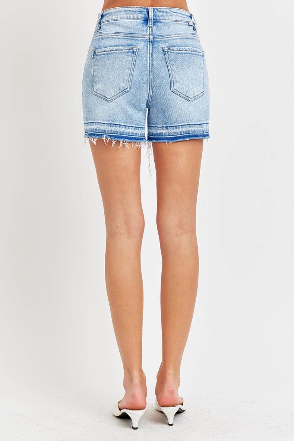 RISEN High Rise Distressed Hem Denim Shorts for Women
