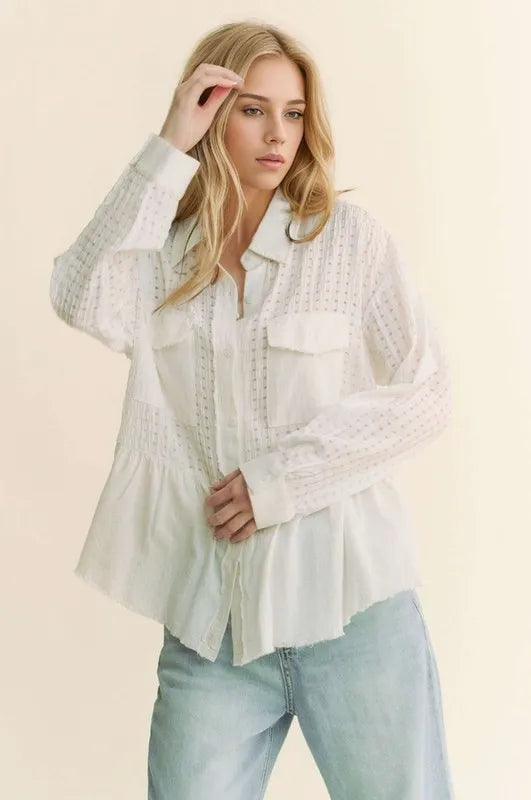 Davi & Dani Garment Washed Jacquard Button Front Shirt