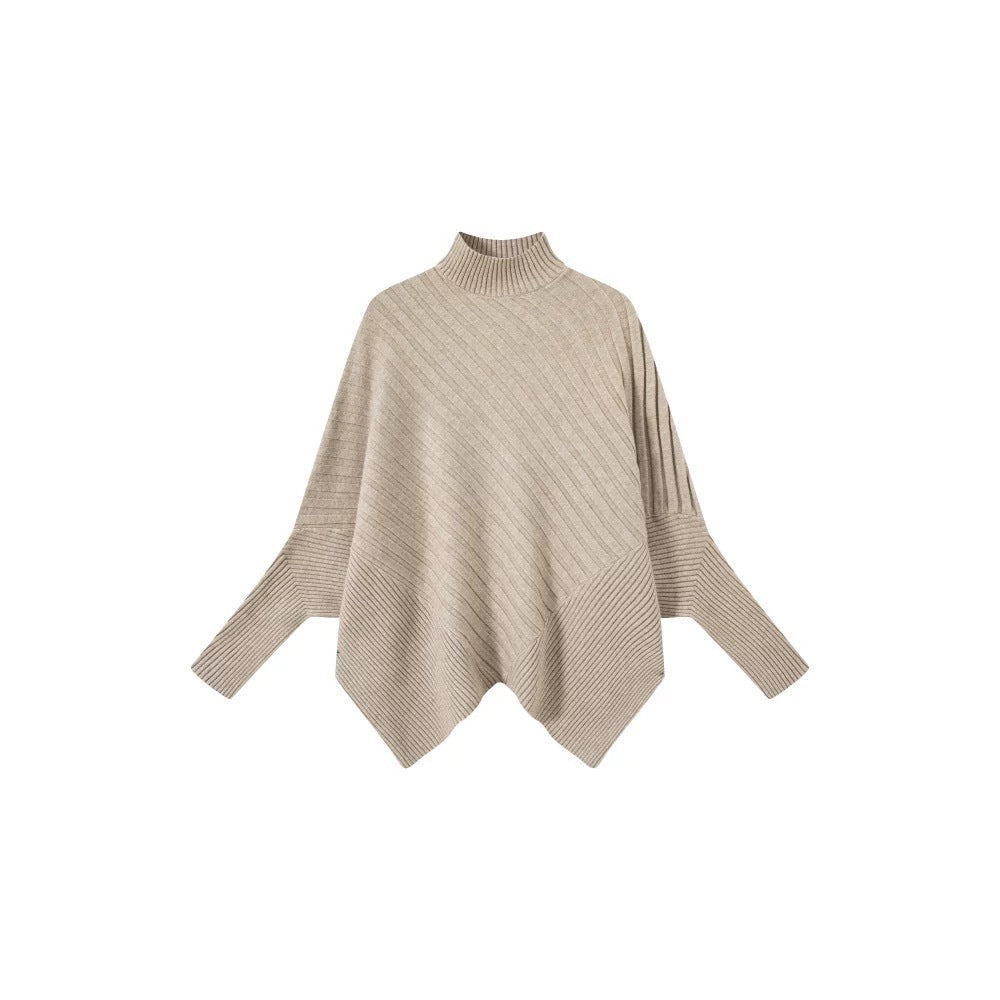 Women's Mock-Neck Batwing Asymmetrical Sweater