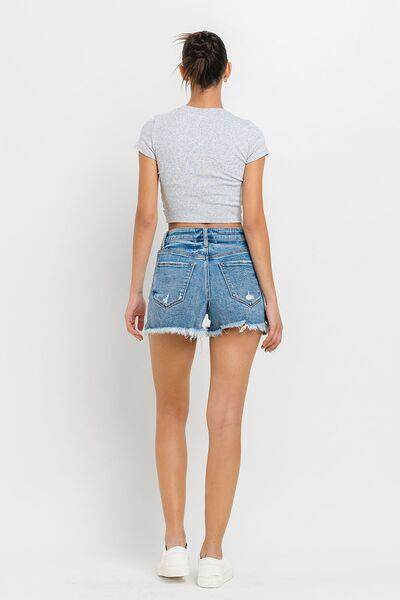 Lovervet Stepped Waist Raw Hem Denim Shorts for Summer