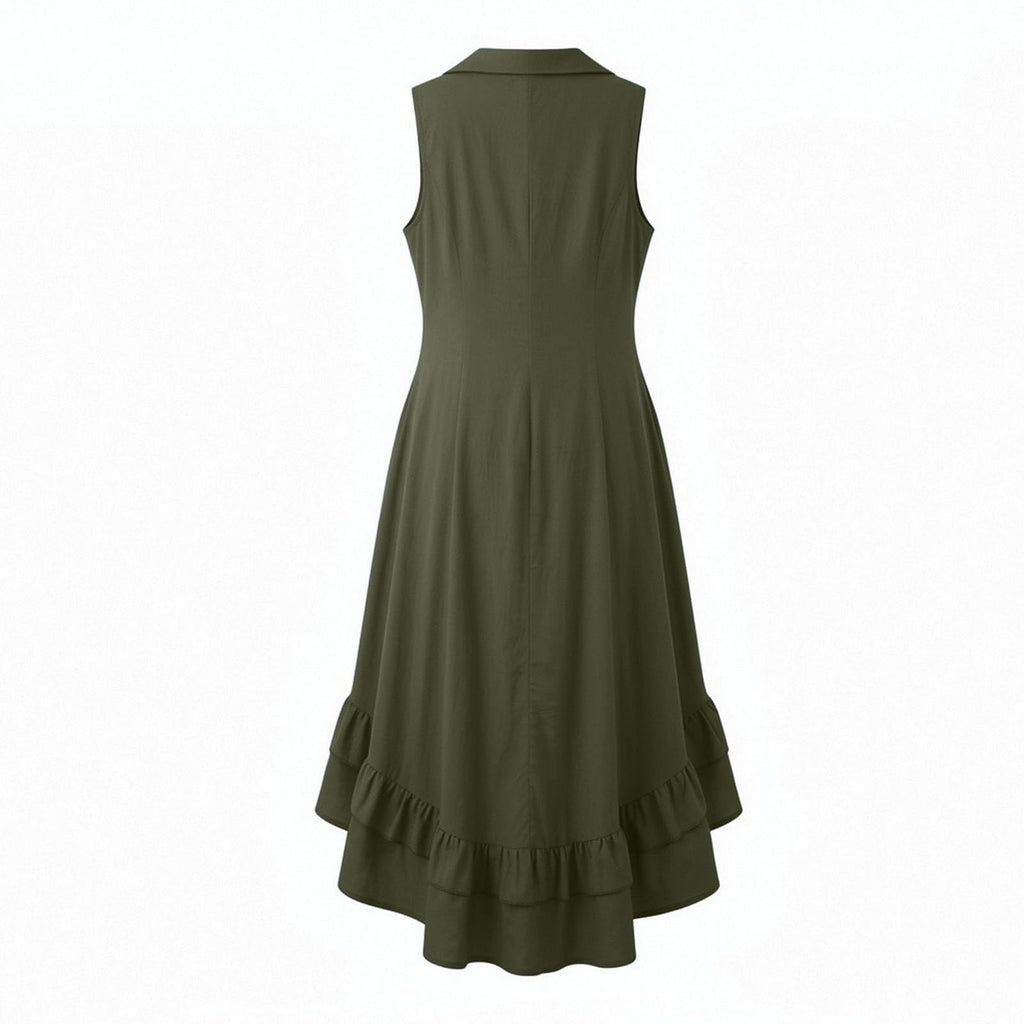 YMADREIG Boho Dresses for Women 2026 Cotton Linen Western Maxi Dress Summer Sleeveless High Low Ruffle Hem Dress with Pocket