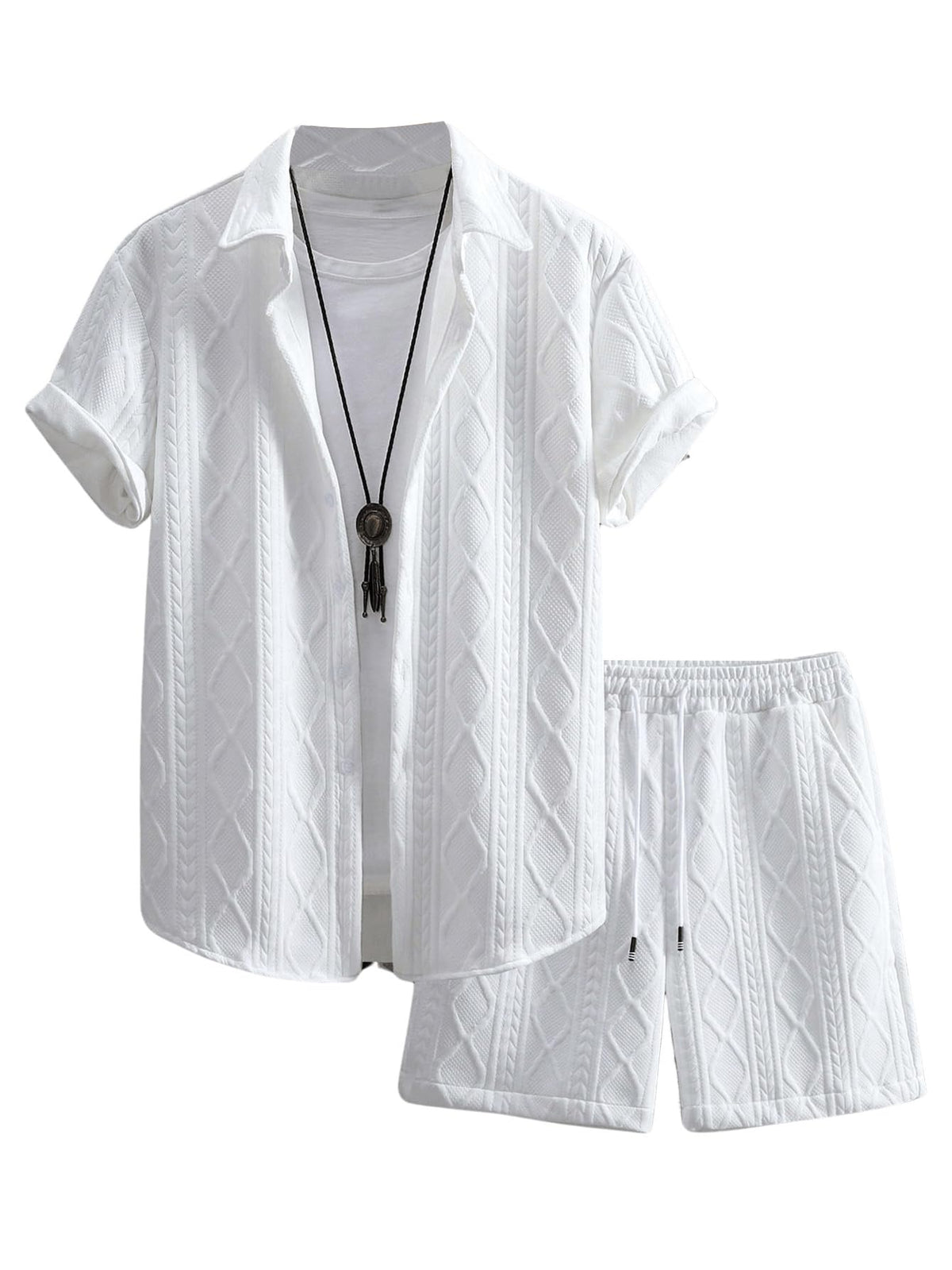 GORGLITTER Men's Vacation Summer Cruise Outfits 2 Piece Linen Shorts Sets | Beach All White Outfits, Short Sleeve Button Up Shirt, Matching Sets Clothing, Old Money Clothes