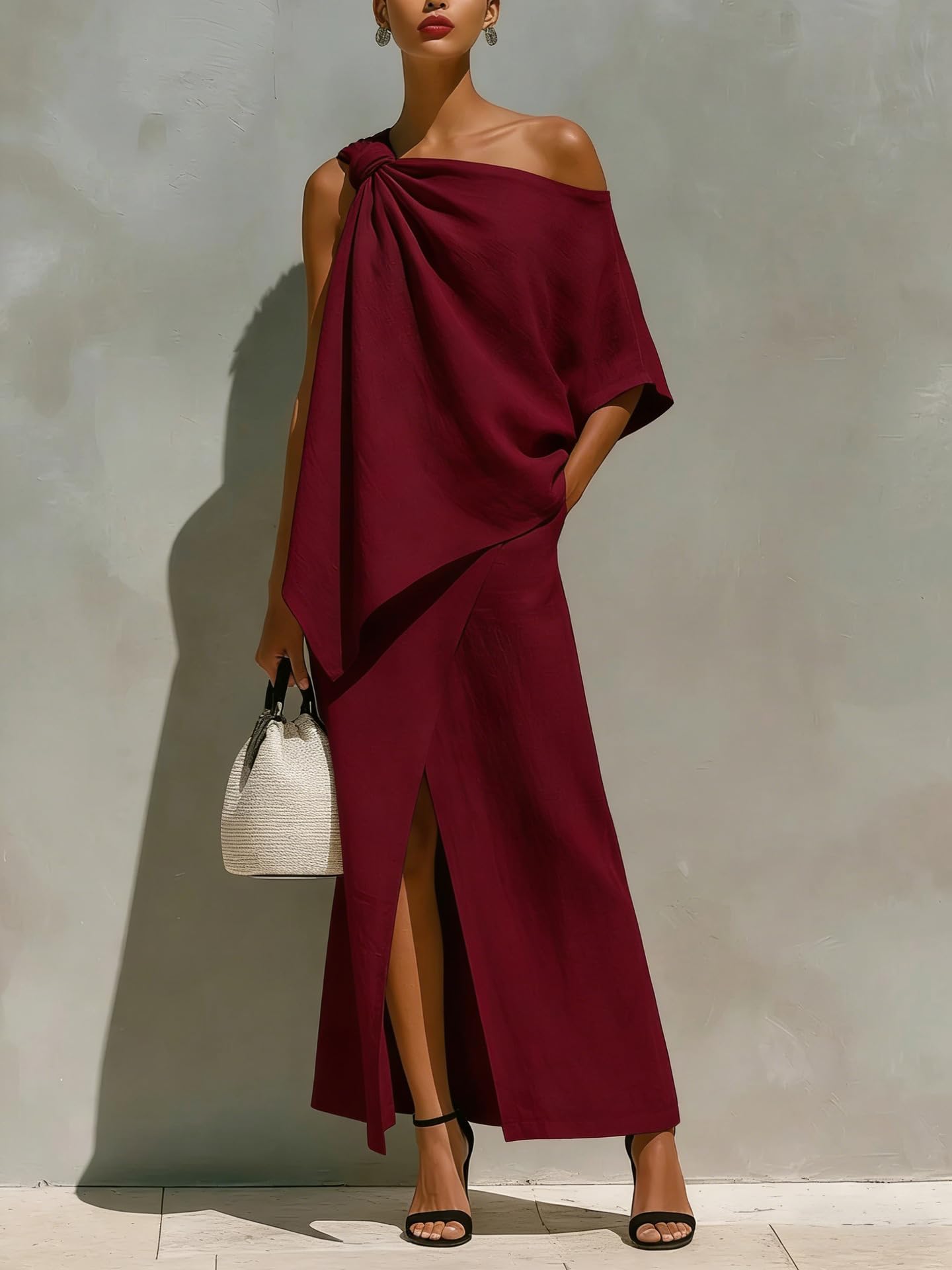 2 Piece Sets for Women Off Shoulder Irregular Hem Top and Slit Maxi Skirt Summer Casual Outfits