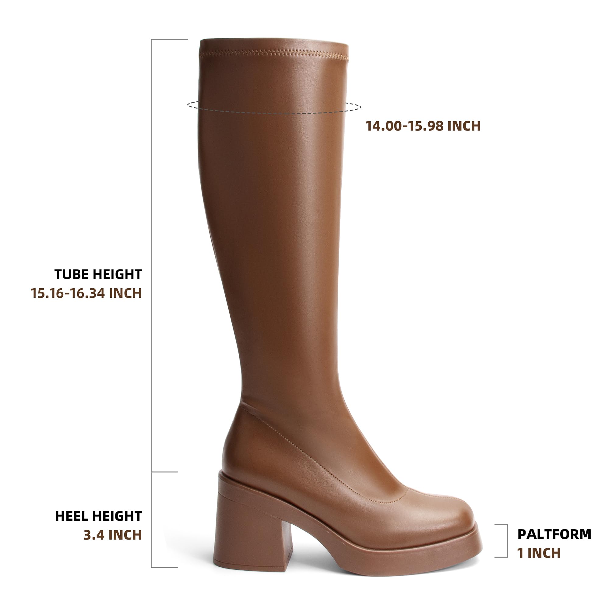 AprCoco Knee High Boots for Women GoGo Boots Platform Square Toe Womens Chunky Heel Side Zipper Boot