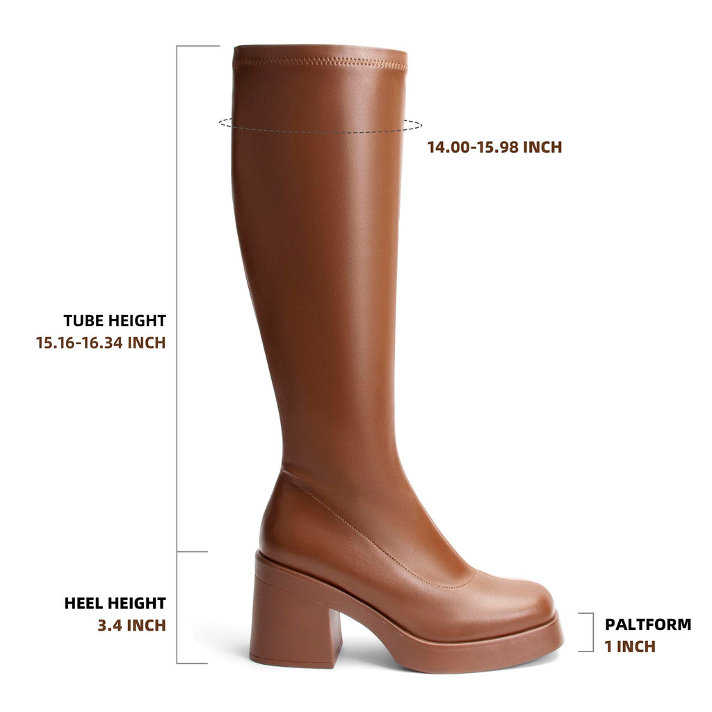 AprCoco Knee High Boots for Women GoGo Boots Platform Square Toe Womens Chunky Heel Side Zipper Boot
