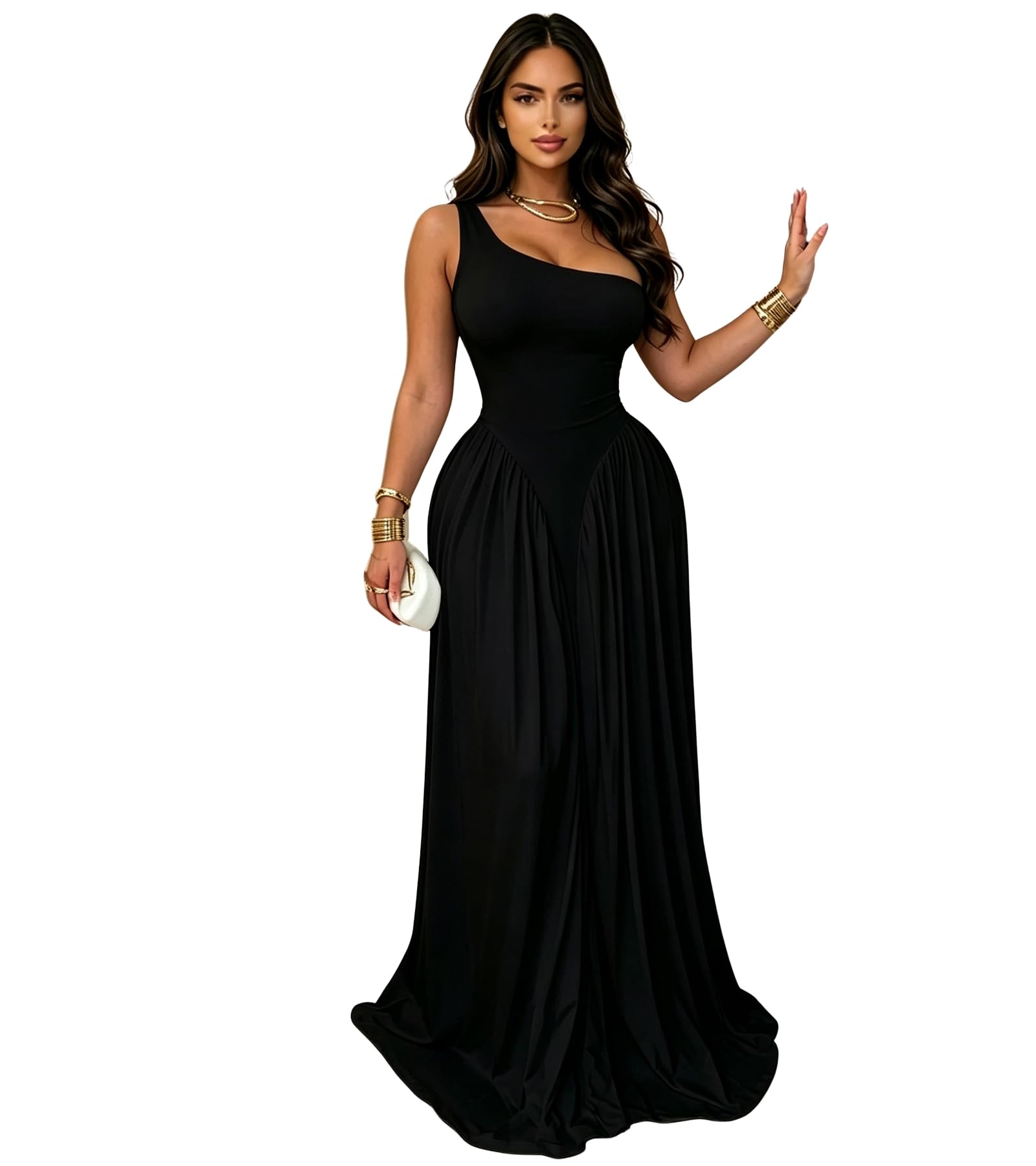 PORRCEY Women's Sexy Rhinestone Mesh See Through Party Night Prom Dress