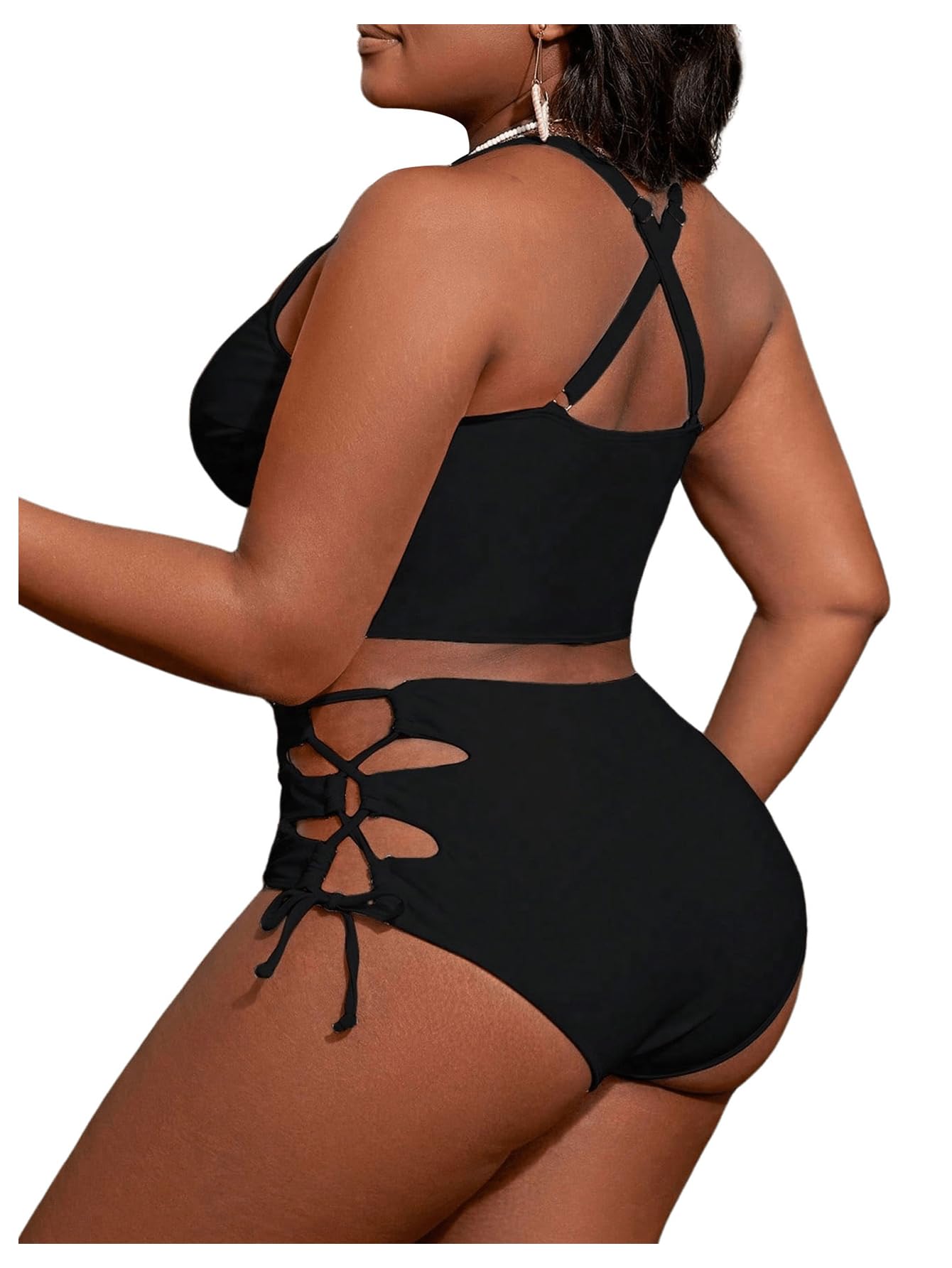 SOLY HUX Womens Plus Size Two Piece Bathing Suit Bikini Swimsuit | Tummy Control, High Waisted Bikini Sets, Adjustable Tie String, Sexy