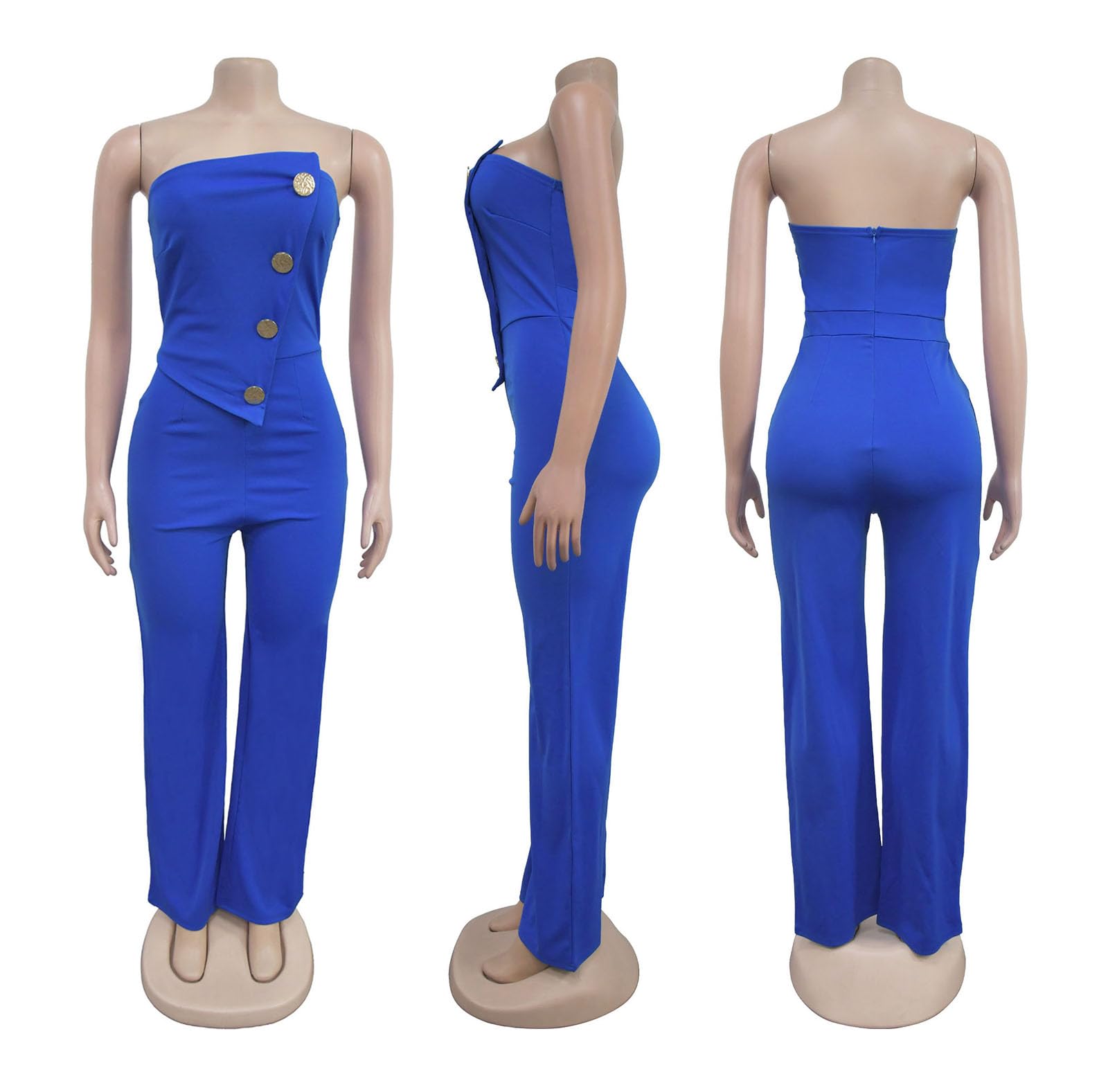 Yuopeid Women's Sexy Strapless Off Shoulder Bodycon Tube Top Overalls Jumpsuit Wide Leg Pants Formal Party Rompers