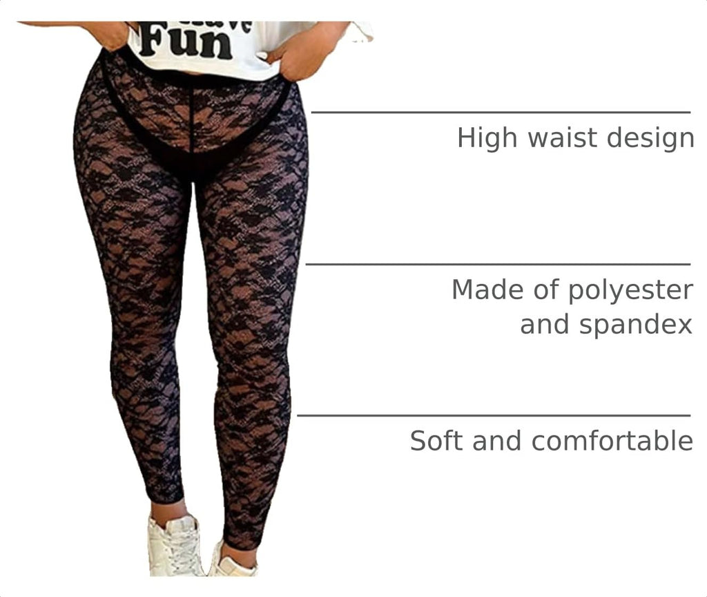 Women's Sexy See Through Sheer Mesh Pants Leggings High Waist Casual Sweatpants Tights