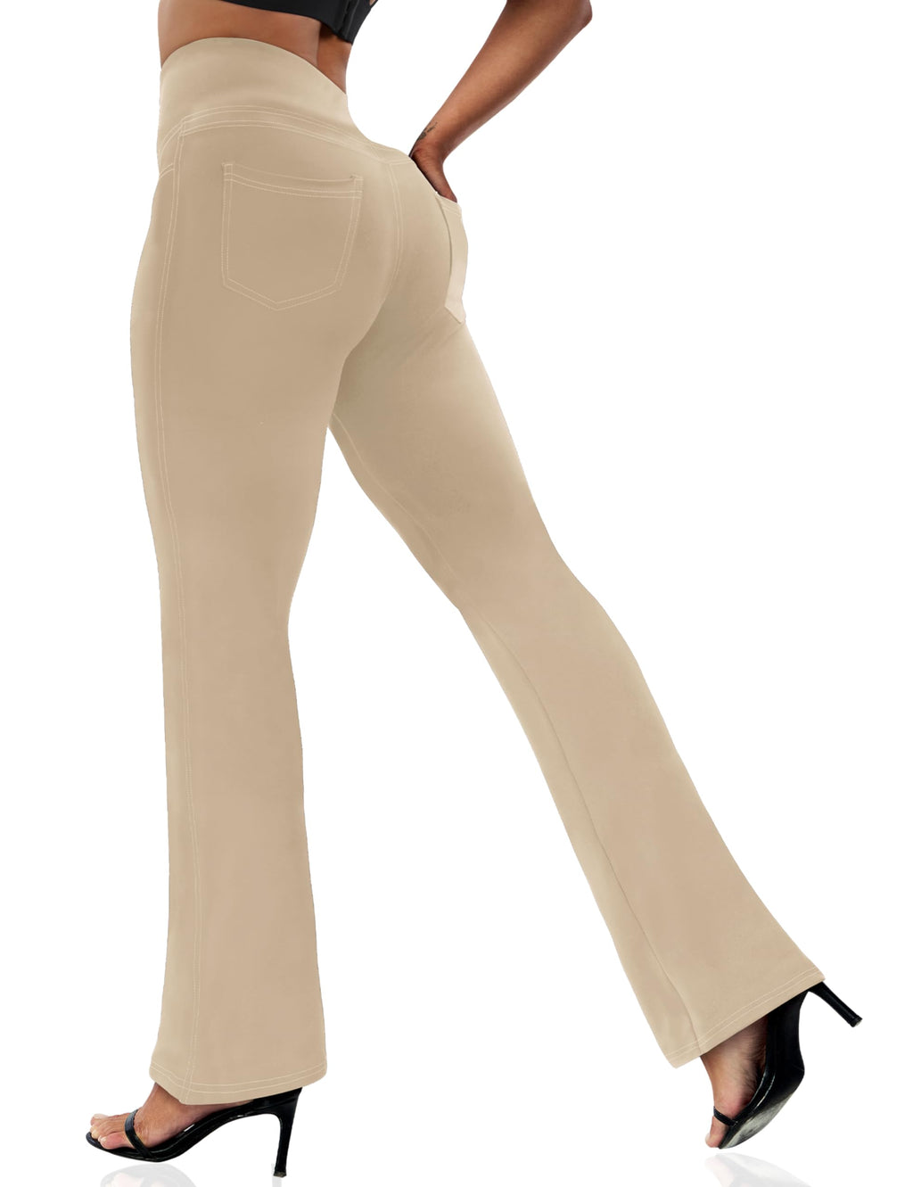 VOOVEEYA Women's Bootcut Leggings - Bootleg Yoga Pants Flare with 4 Pockets | Tummy Control High Waisted, Comfortable Fit, Buttery-Soft Fabric, 4-Way Stretchy Dress Pants for Yoga, Work & Casual Wear