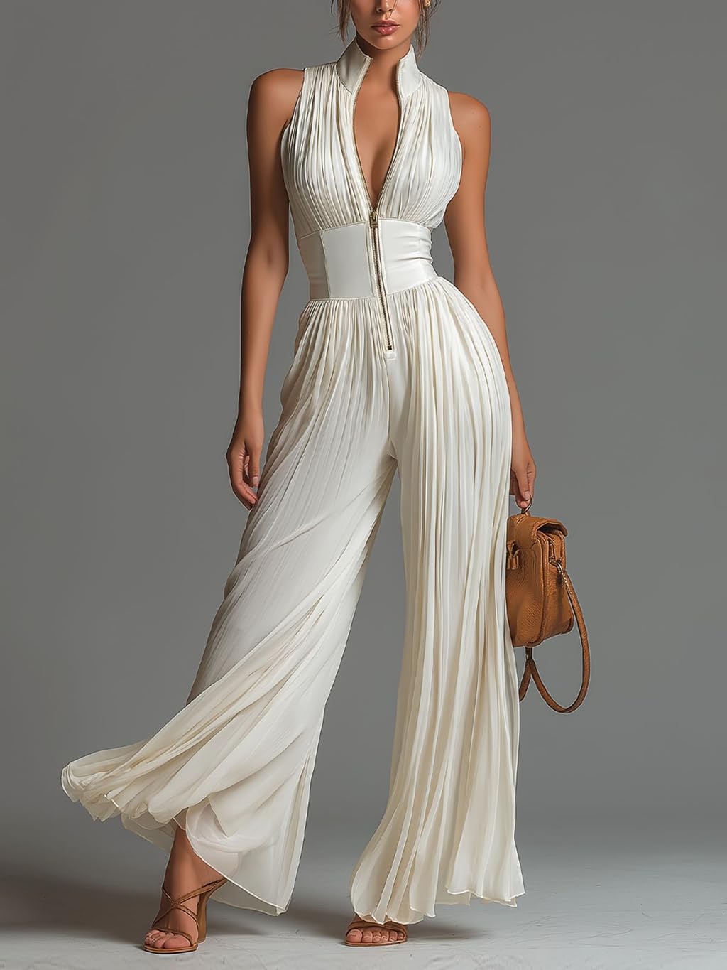 Dressy Jumpsuits for Women Sleeveless Zipper Business Summer Going Out One Piece Formal Casual Jumpsuits for Women