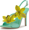 Flower High Heeled Sandals for Women Colorful Floral Open Toe Stiletto Heels Ankle Buckled Fashion Beach Dressy Spring Summer Shoes