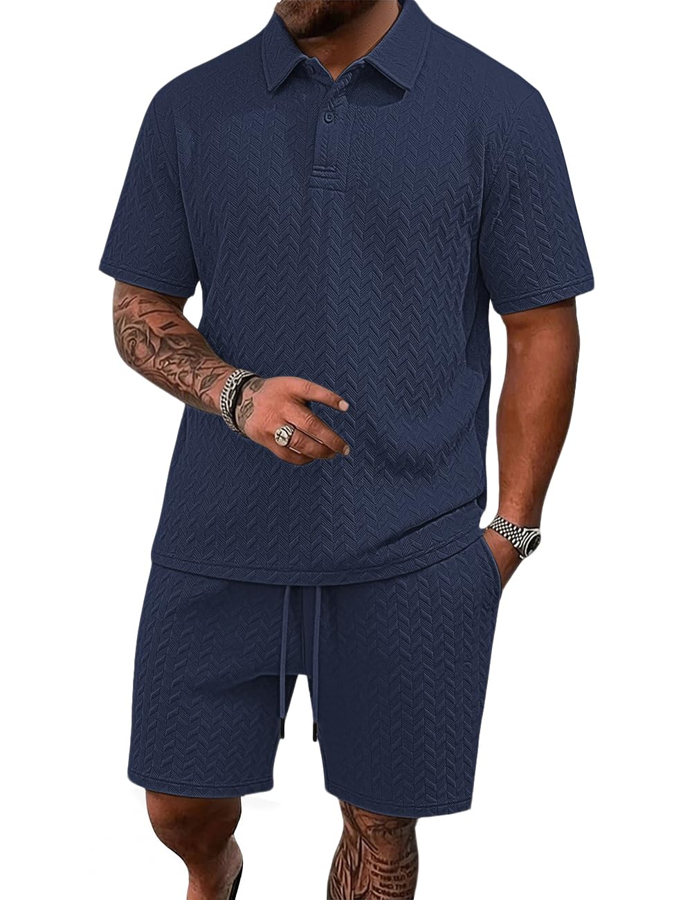 Men's 2 Pieces Outfits Casual Polo Shirt and Shorts Set Collar Athletic Jogging Summer Tracksuit